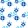 Seamless floral pattern. Blue flowers, leaves, foliage