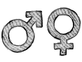 Wall Mural - Hand drawn sketch of gender symbols with light hatching