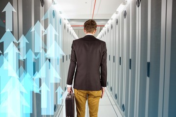 Aufkleber - Composite image of young geeky businessman holding briefcase