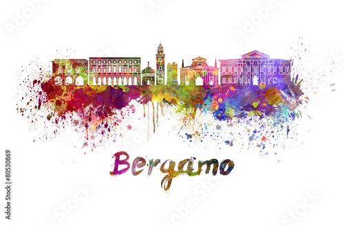 Bergamo skyline in watercolor Фотошпалери