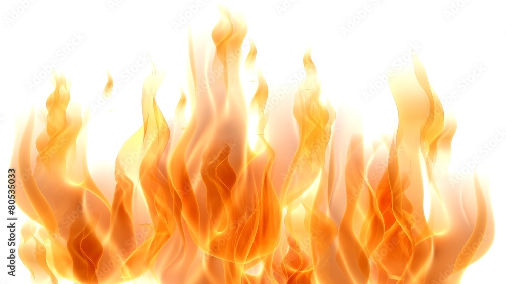 Fire. 3D. Fire Flames on white - obrazy, fototapety, plakaty 