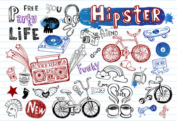 Wall Mural - Hipsters doodle set