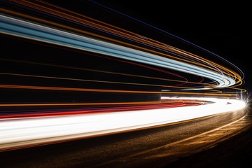 Light tralight trails in tunnel. Long exposure photo in a tunel