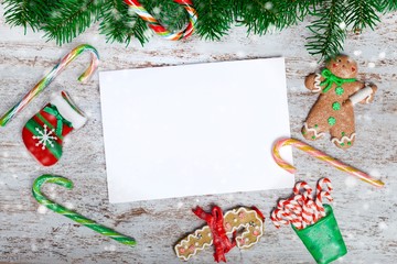 Wall Mural - photo. blank christmas greeting card with fir tree and decor