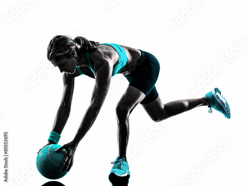 Naklejka - mata magnetyczna na lodówkę woman fitness Medicine Ball exercises silhouette