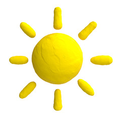 Cartoon sun from plasticine or clay.