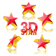 Wall Mural - 3d red star with gold set