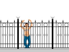 Illustration Girl Behind A Fence