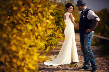 autumn, wedding, groom, bride