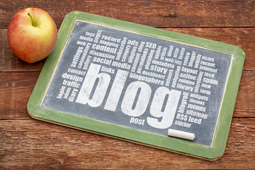 Wall Mural - blog word cloud on blackboard
