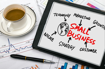 Wall Mural - small business concept hand drawing on tablet pc
