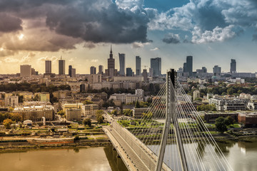 Sticker - City of Warsaw skyline behind the bridge, Poland