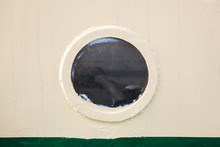 Old Round Porthole In Gray Ship Hull, Vintage Toned