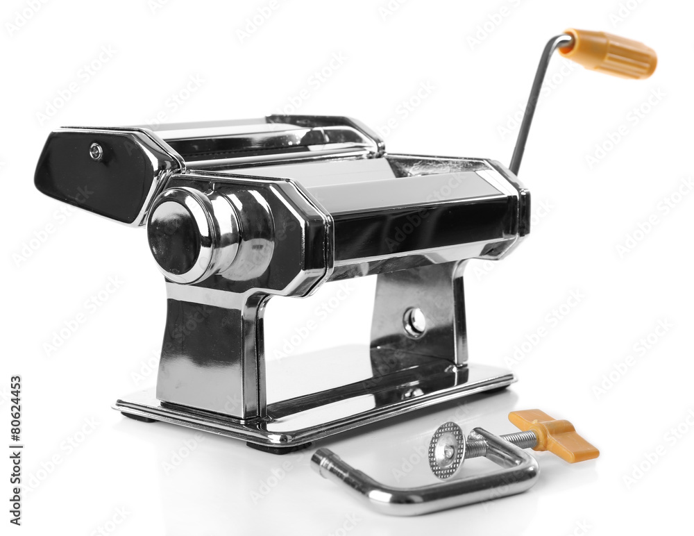 Metal pasta maker machine isolated on white