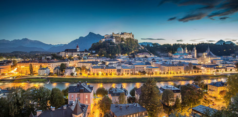 Wall Mural - Salzburg city panorama during blue hour, Austria