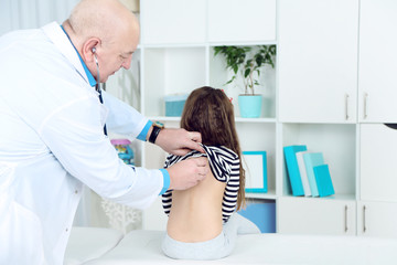 Poster - Little girl and old doctor in hospital