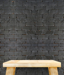 Wall Mural - Empty wooden modern table on brick tiles wall,Mock up for displa