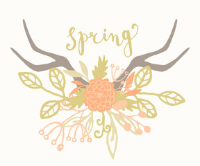 Wall Mural - Hand Drawn Spring Greeting Card Template