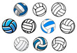 Volleyball balls in outline and cartoon style