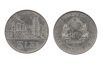 Old coin of Romania.Lei three.