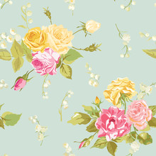 Seamless Floral Shabby Chic Background - Vintage Roses Flower
