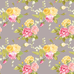 Poster - Seamless Floral Shabby Chic Background - Vintage Roses Flower