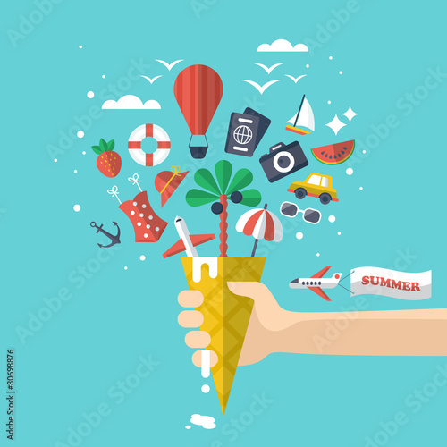 Summer holiday vacation concept with flat modern icons Poster