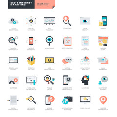 Set of modern flat design SEO and internet marketing icons