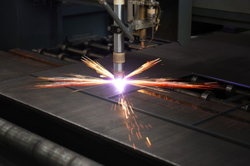 industrial cnc plasma cutting of metal plate
