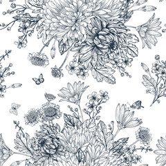 Seamless pattern with summer flowers.