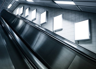 Wall Mural - Mockup Ad Poster sign on Metro station perspective escalator