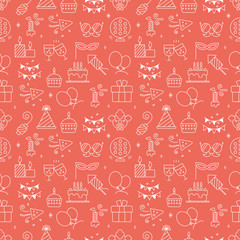 Canvas Print - Birthday line icon pattern set