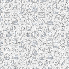 Poster - Coffee line icon pattern set