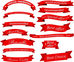 Set of red flat ribbons.