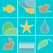 Flat vector elements of nature. Earth. Water. Air