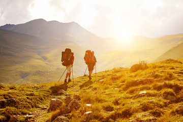 Wall Mural - hikers in the mountains