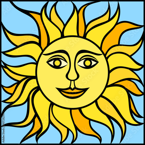 Naklejka - mata magnetyczna na lodówkę Illustration of sun with smiling face. Vector illustration.