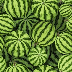 Sticker - Seamless background with green watermelons. Vector 
