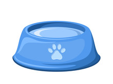Blue Dog Bowl With Water. Vector Illustration.