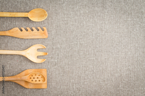 Fotografie, Obraz Wooden kitchen utensils for cooks