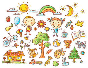Leinwandbilder - Doodle set of objects from a child's life