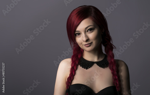Fotografie, Obraz Beautiful smiling woman with read hair braids and collar