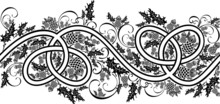 Border With Celtic Ornament And Flowers Thistle Black And White