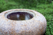 Round Water Basin Or Bird Bath Of Natural Stone Granite