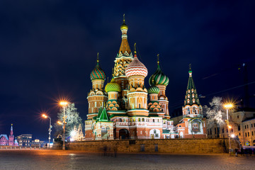Fototapete - Night view of Beautiful St. Basil Cathedral, Moscow, Russia