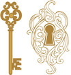 Key hole and golden key