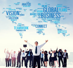 Poster - Global Business Connect Vision Solution Teamwork Success Concept