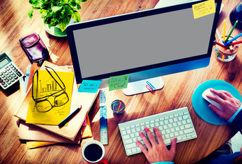 Wall Mural - businessman working responsive web design concept