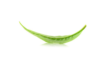 Green tea leaf isolated on white background.