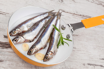 Poster - Fresh sardine fish on pan.